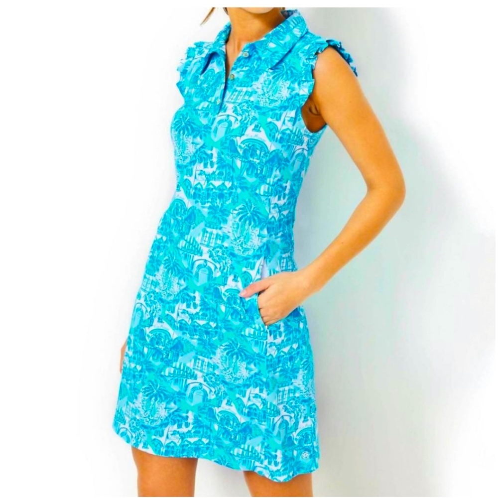 NWOT! Lilly Pulitzer Luxletic Silvia Dress Amalfi Blue Sunny State Of Mind XS